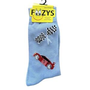 NWT Foozys Blue Checkered Flag Race Car Men's Socks One Size